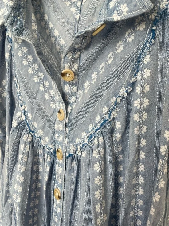Free People Rodeo Prairie Floral Blue Midi Dress Boho Western Size S - Picture 5 of 7